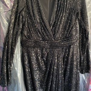 Mac Duggal long-sleeved black sequin gown